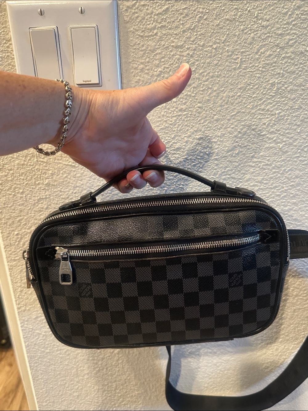 LOUIS VUITTON Damier Ebene Graphite Belt Bum Crossbody Bag LV dustbag&box COA